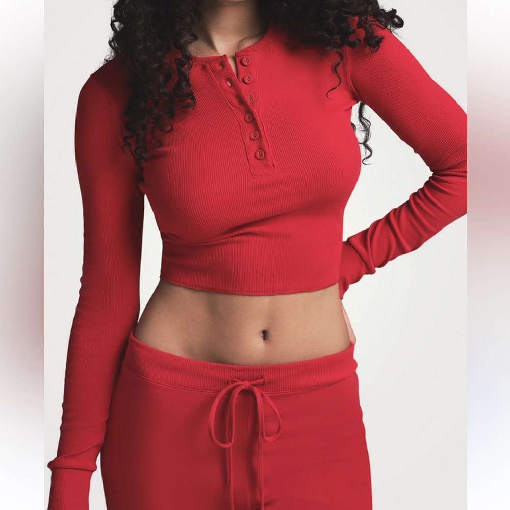 size xs skims cotton rib long sleeve crop henley